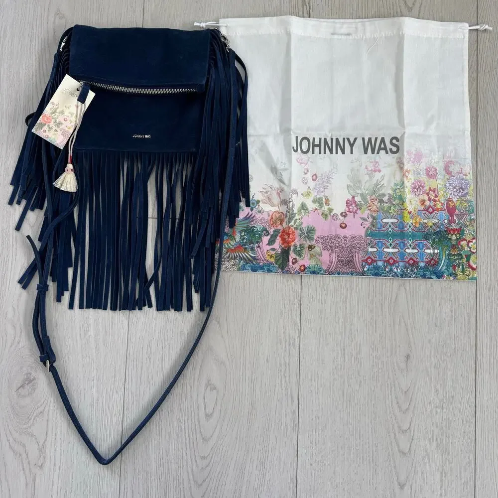 NWT Johnny Was OCEANO ITALIAN SUEDE FOLDOVER FRINGE CROSSBODY Bag Festival Boho